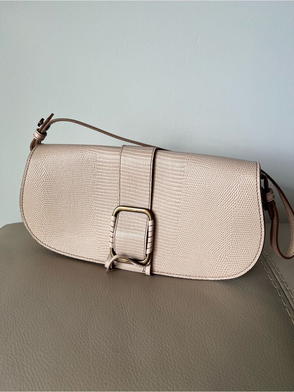 ba&sh Cream Textured Shoulder Bag with Buckle